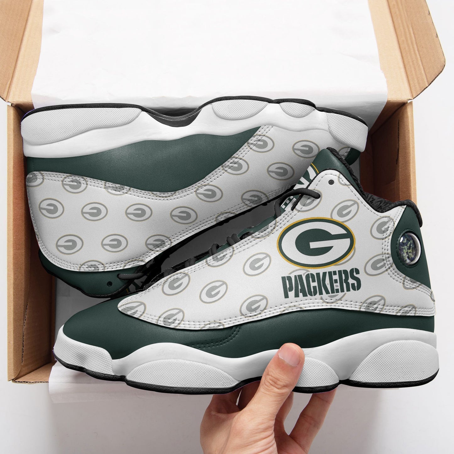 Ideafootwear Green Bay Packers NFL AJ13 Sneakers Shoes For Men And Women