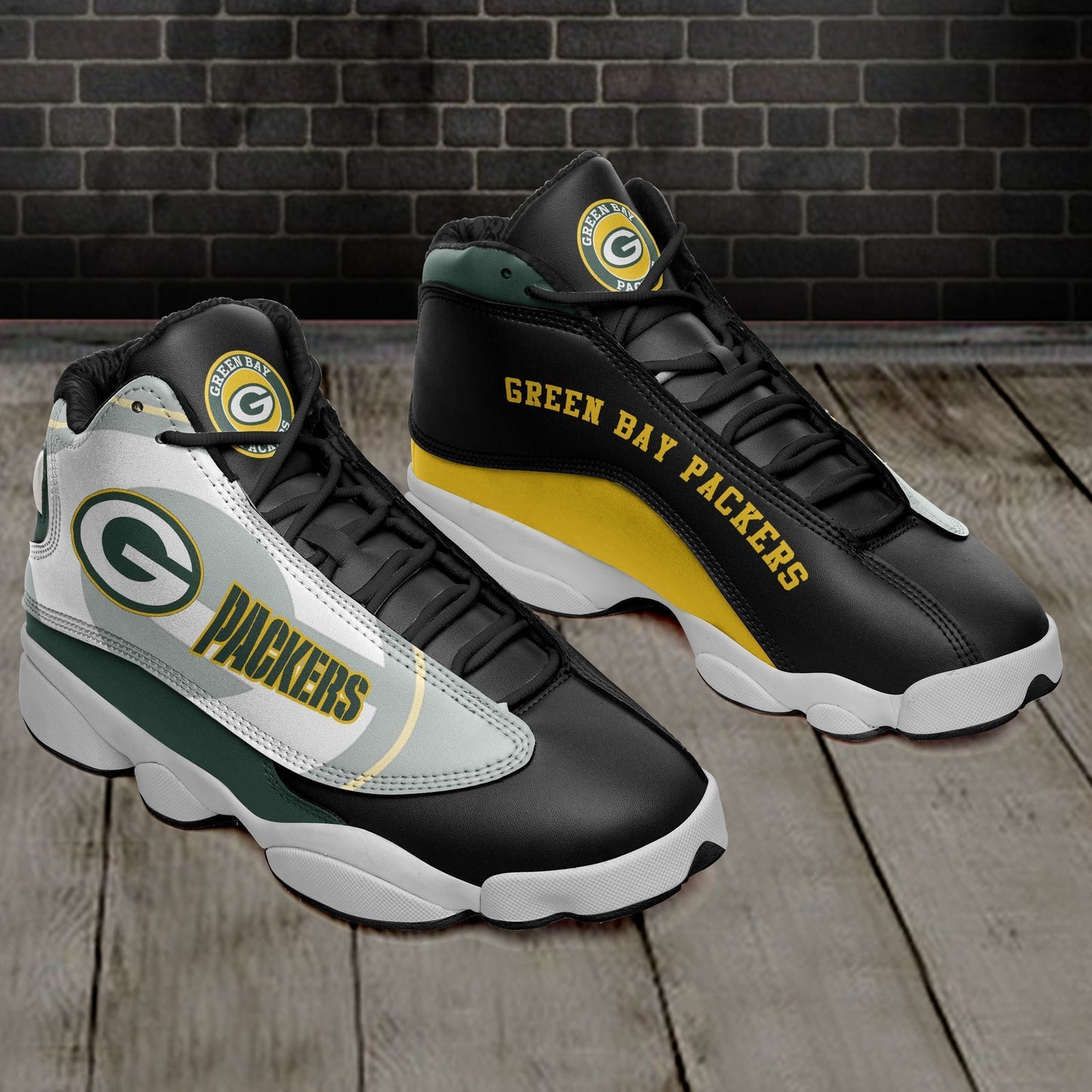 Ideafootwear Green Bay Packers NFL AJ13 Sneakers Shoes For Men And Women