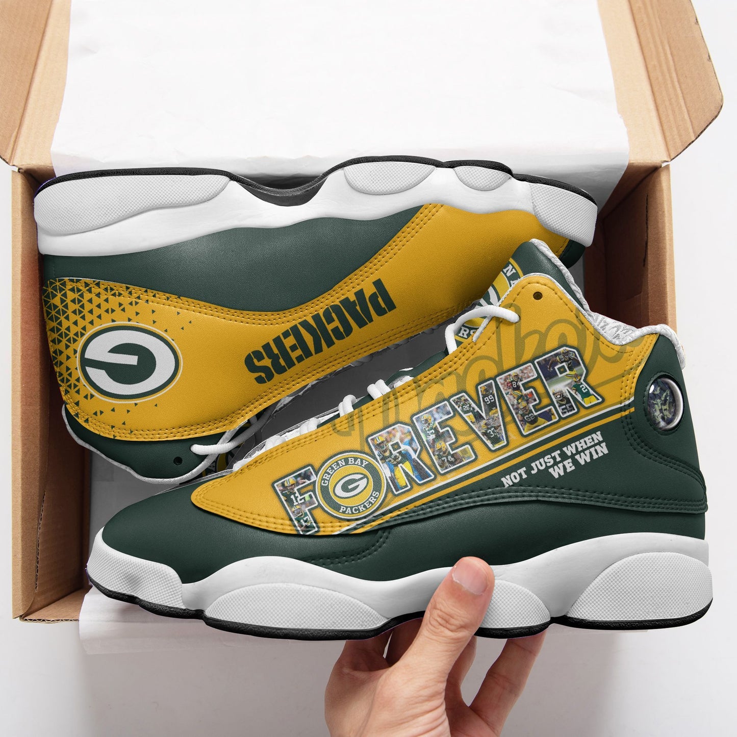 Ideafootwear Green Bay Packers NFL AJ13 Sneakers Shoes For Men And Women