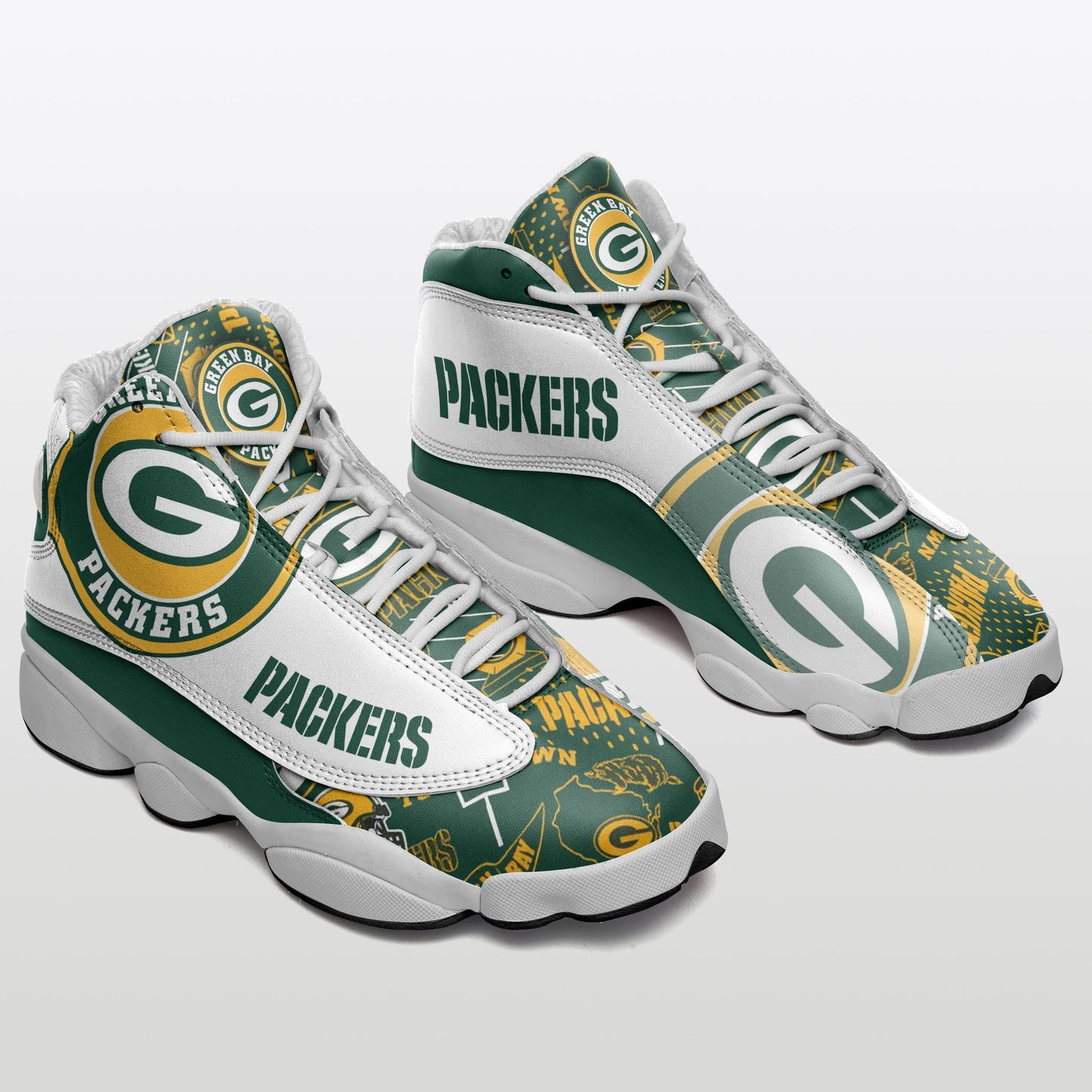 Ideafootwear Green Bay Packers NFL AJ13 Sneakers Shoes For Men And Women