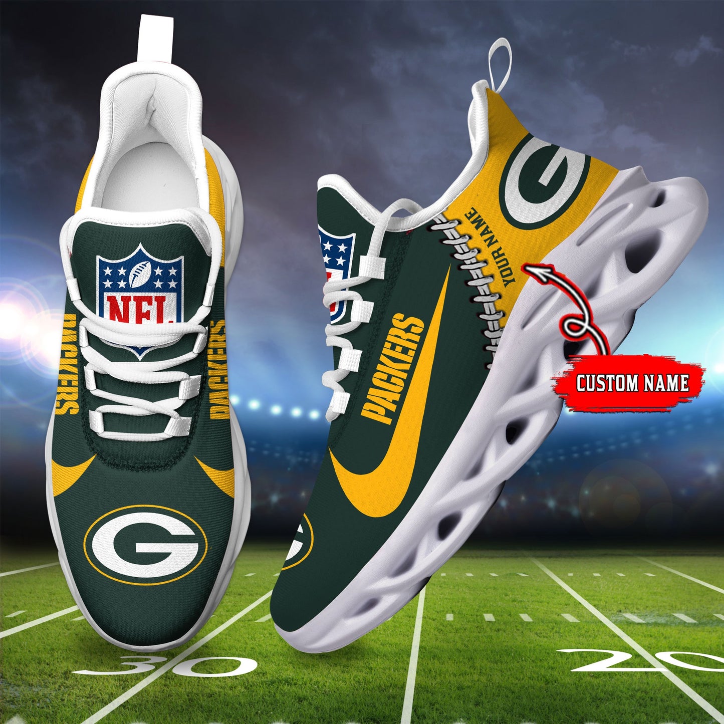 Ideafootwear Green Bay Packers NFL Max Soul Shoes Sneakers For Men And Women