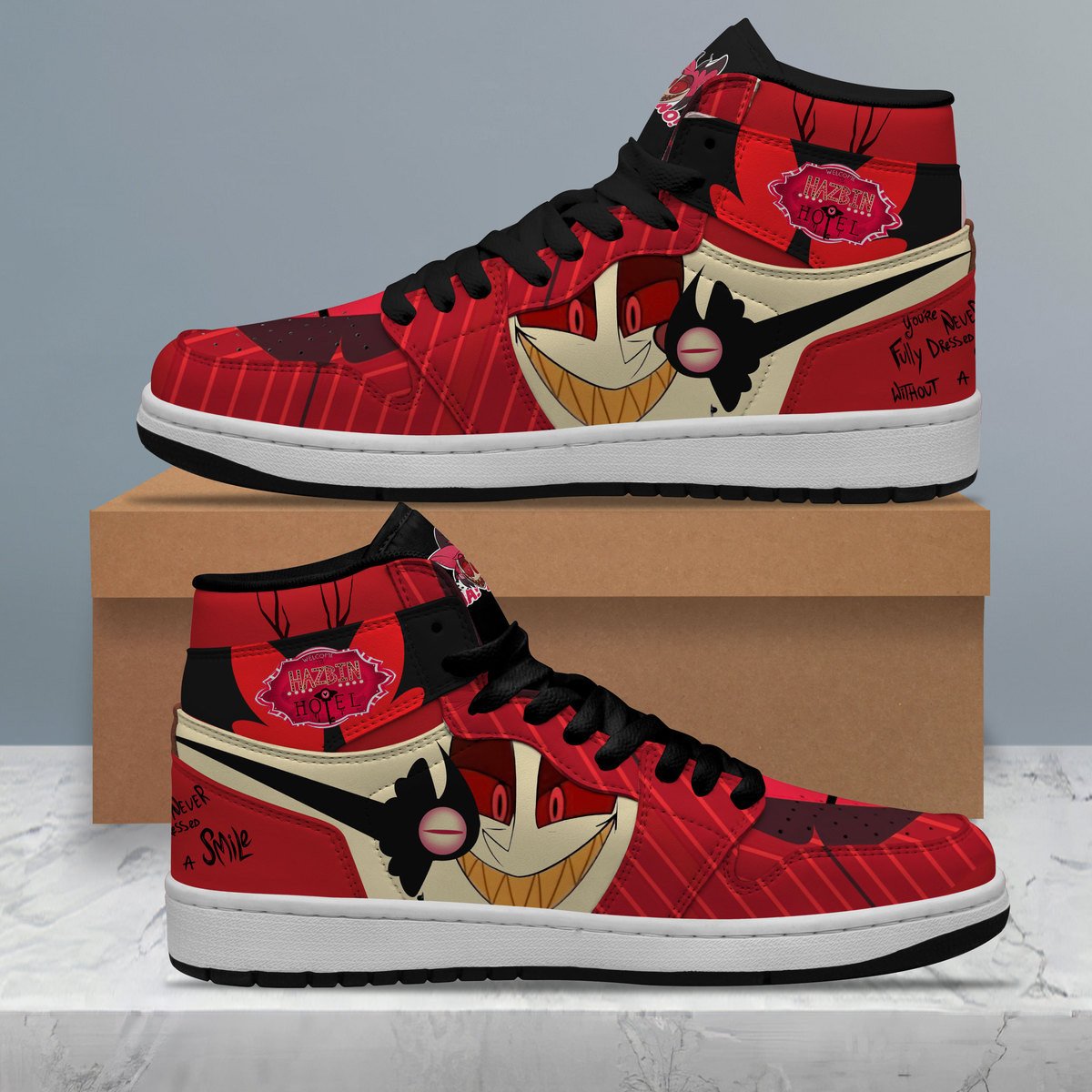 Ideafootwear Hazbin Hotel AJ1 High Sneakers Shoes For Men And Women