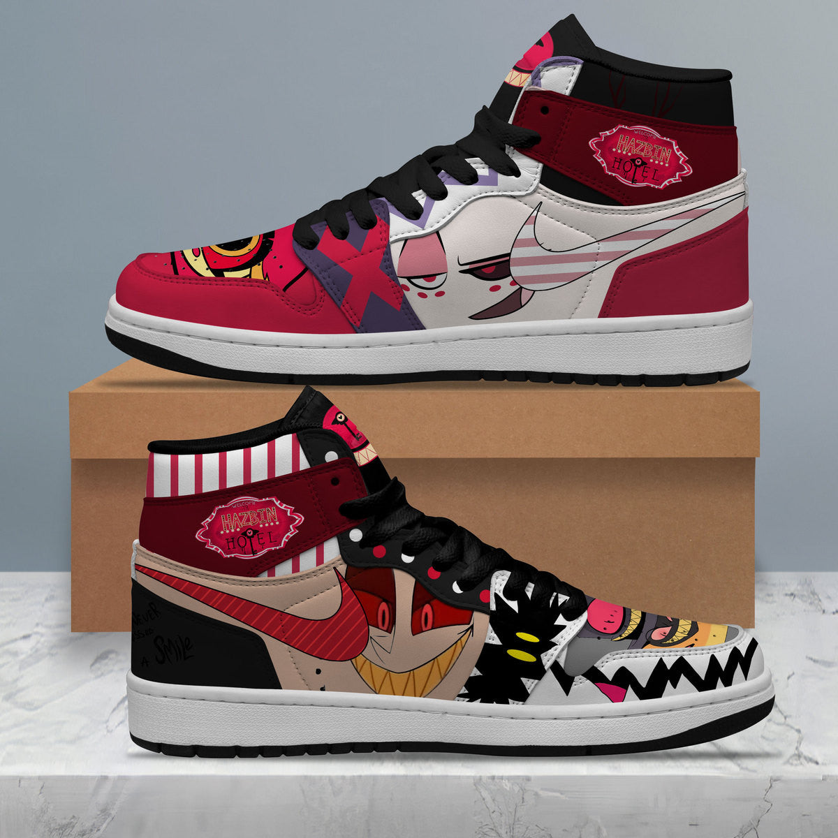 Ideafootwear Hazbin Hotel AJ1 High Sneakers Shoes For Men And Women