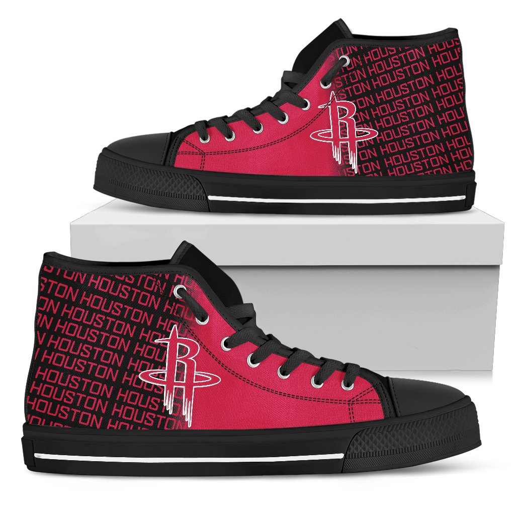 Ideafootwear Houston Rockets High Top Canvas Sneakers Shoes For Men And Women
