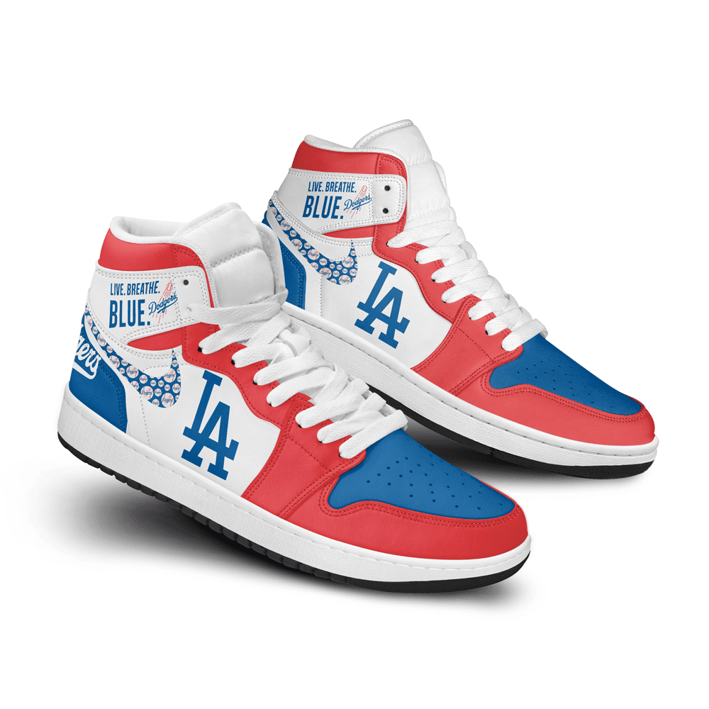 Ideafootwear Los Angeles Dodgers AJ1 High Sneakers Shoes For Men And Women