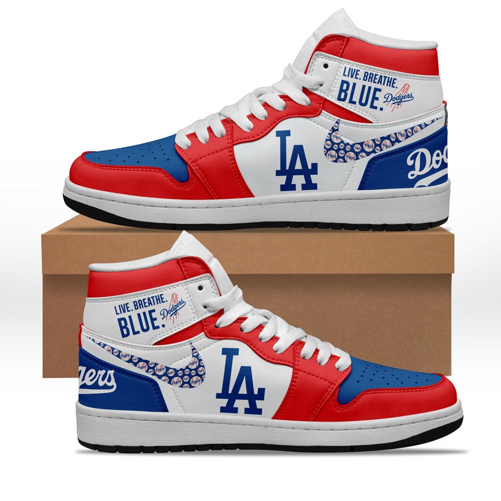 Ideafootwear Los Angeles Dodgers AJ1 High Sneakers Shoes For Men And Women