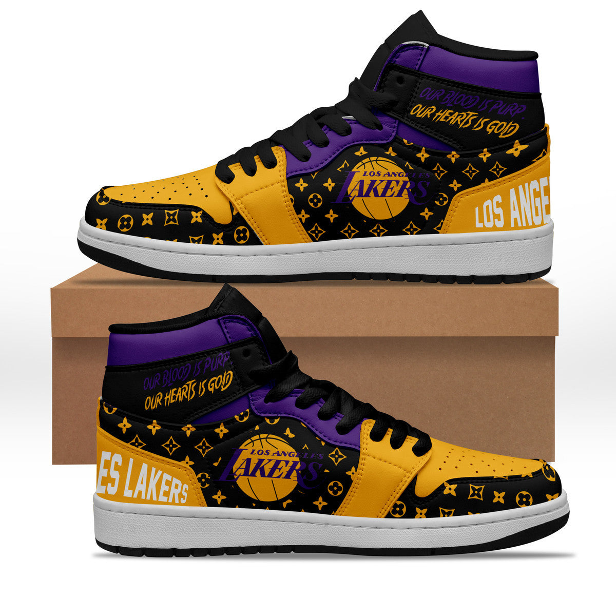 Ideafootwear Los Angeles Lakers AJ1 High Sneakers Shoes For Men And Women