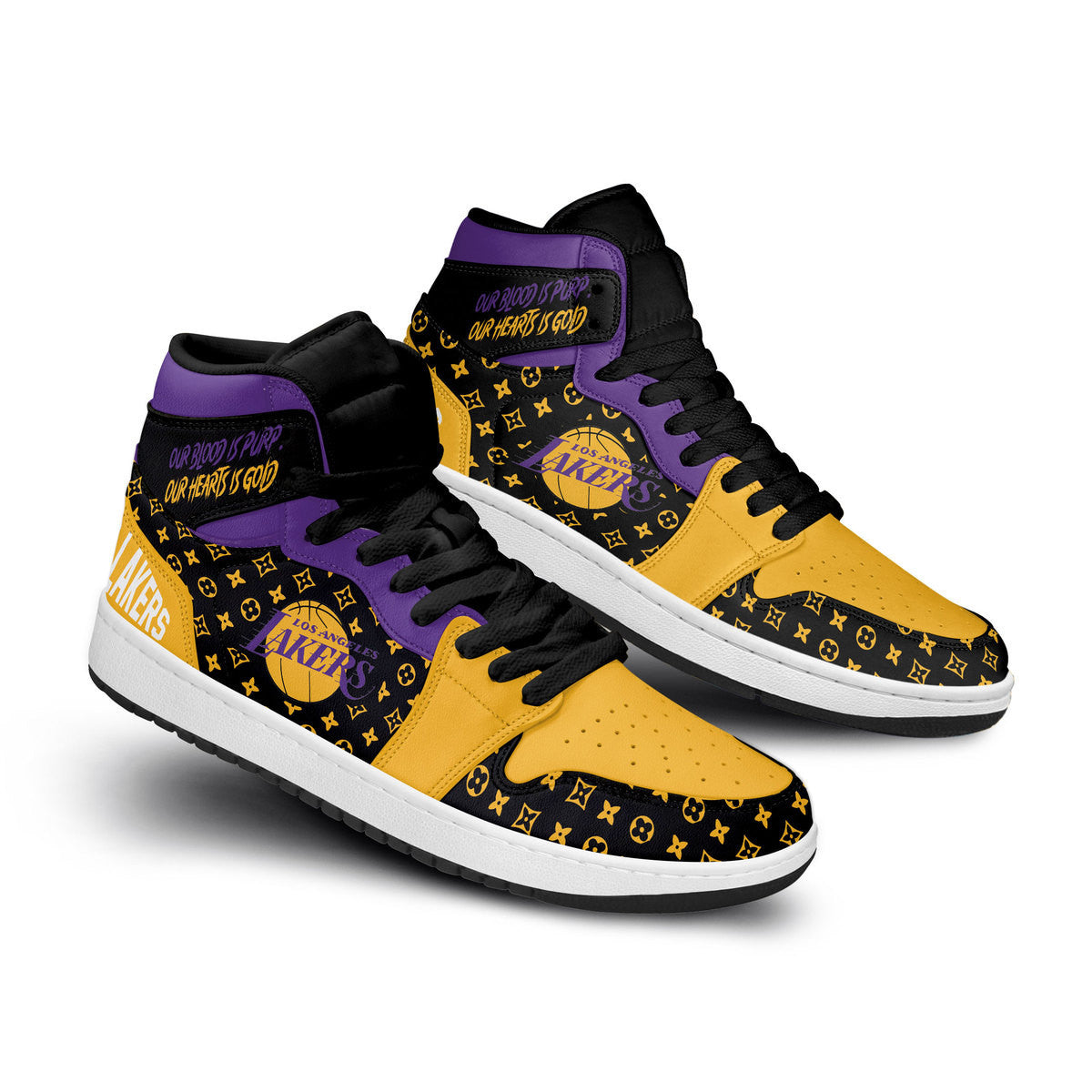 Ideafootwear Los Angeles Lakers AJ1 High Sneakers Shoes For Men And Women
