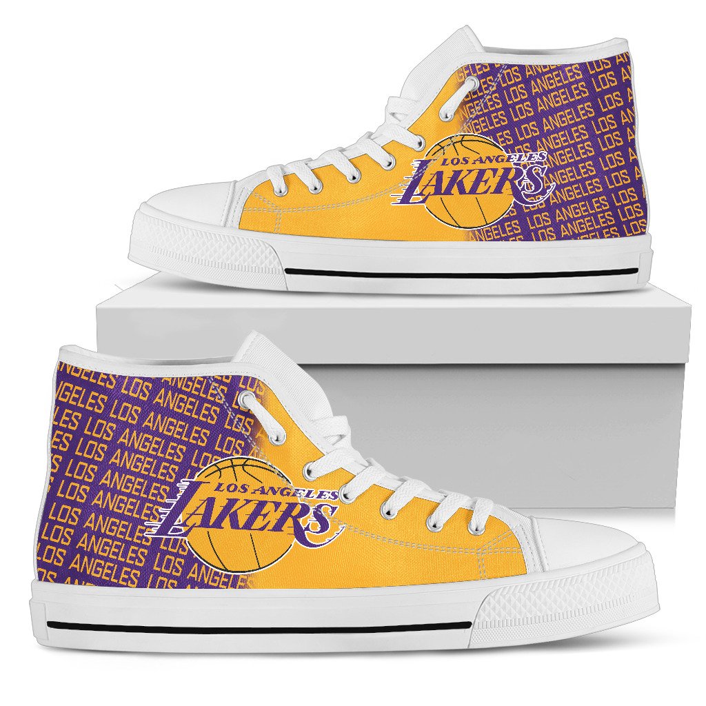 Ideafootwear Los Angeles Lakers High Top Canvas Sneakers Shoes For Men And Women