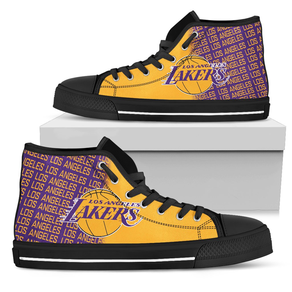 Ideafootwear Los Angeles Lakers High Top Canvas Sneakers Shoes For Men And Women