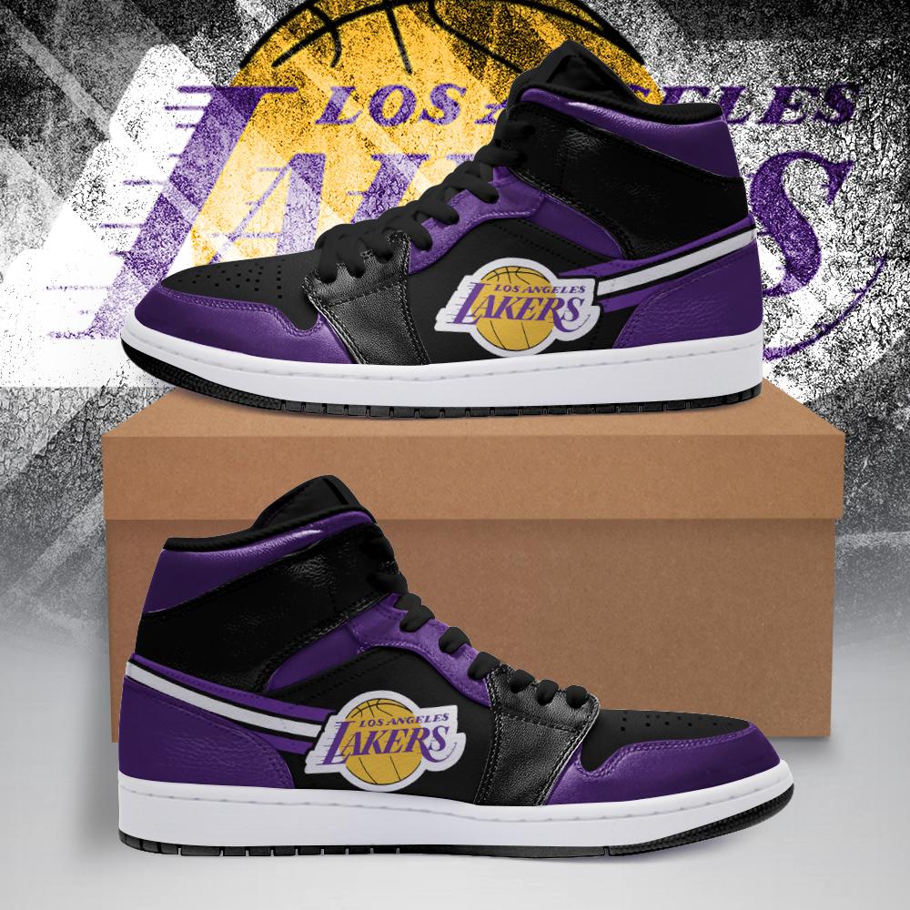 Ideafootwear Los Angeles Lakers NBA AJ1 High Sneakers Shoes For Men And Women