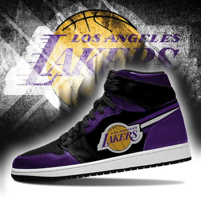 Ideafootwear Los Angeles Lakers NBA AJ1 High Sneakers Shoes For Men And Women
