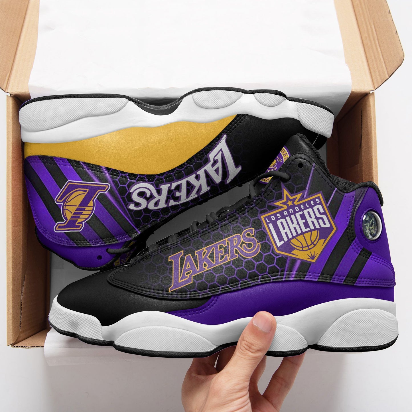 Ideafootwear Los Angeles Lakers NFL AJ13 Sneakers Shoes For Men And Women