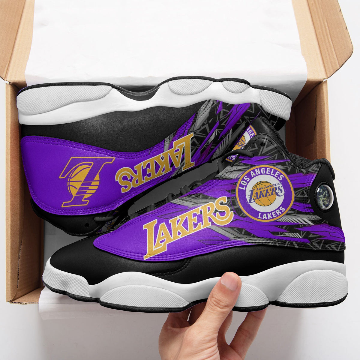 Ideafootwear Los Angeles Lakers NFL AJ13 Sneakers Shoes For Men And Women