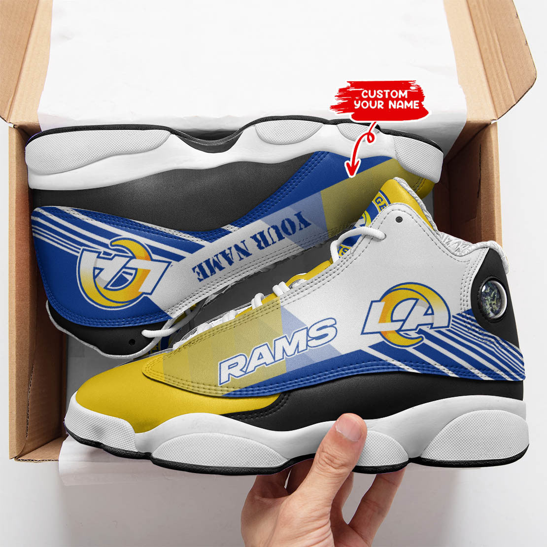 Ideafootwear Los Angeles Rams NFL AJ13 Sneakers Shoes For Men And Women