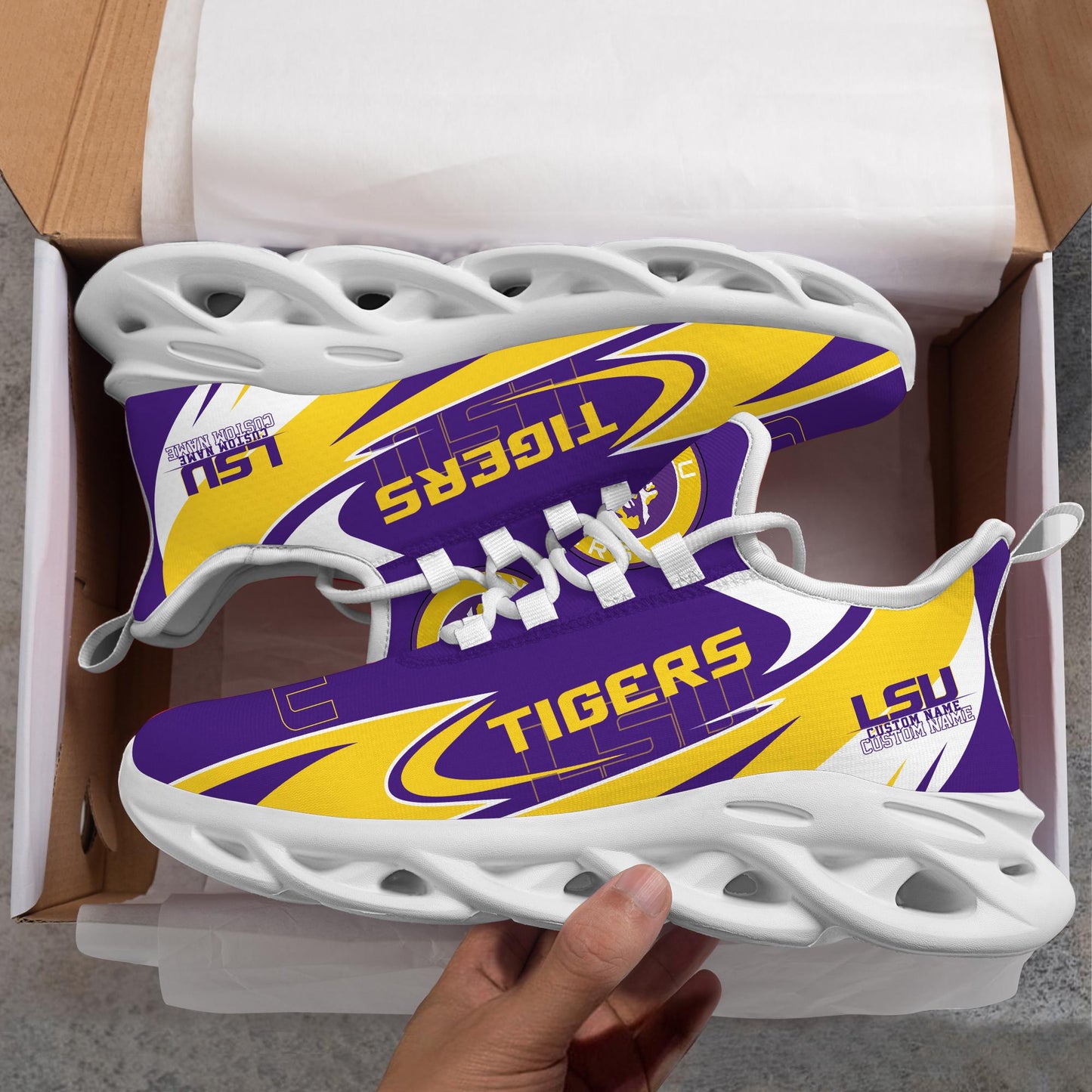 Ideafootwear LSU Tigers Max Soul Shoes Sneakers For Men And Women