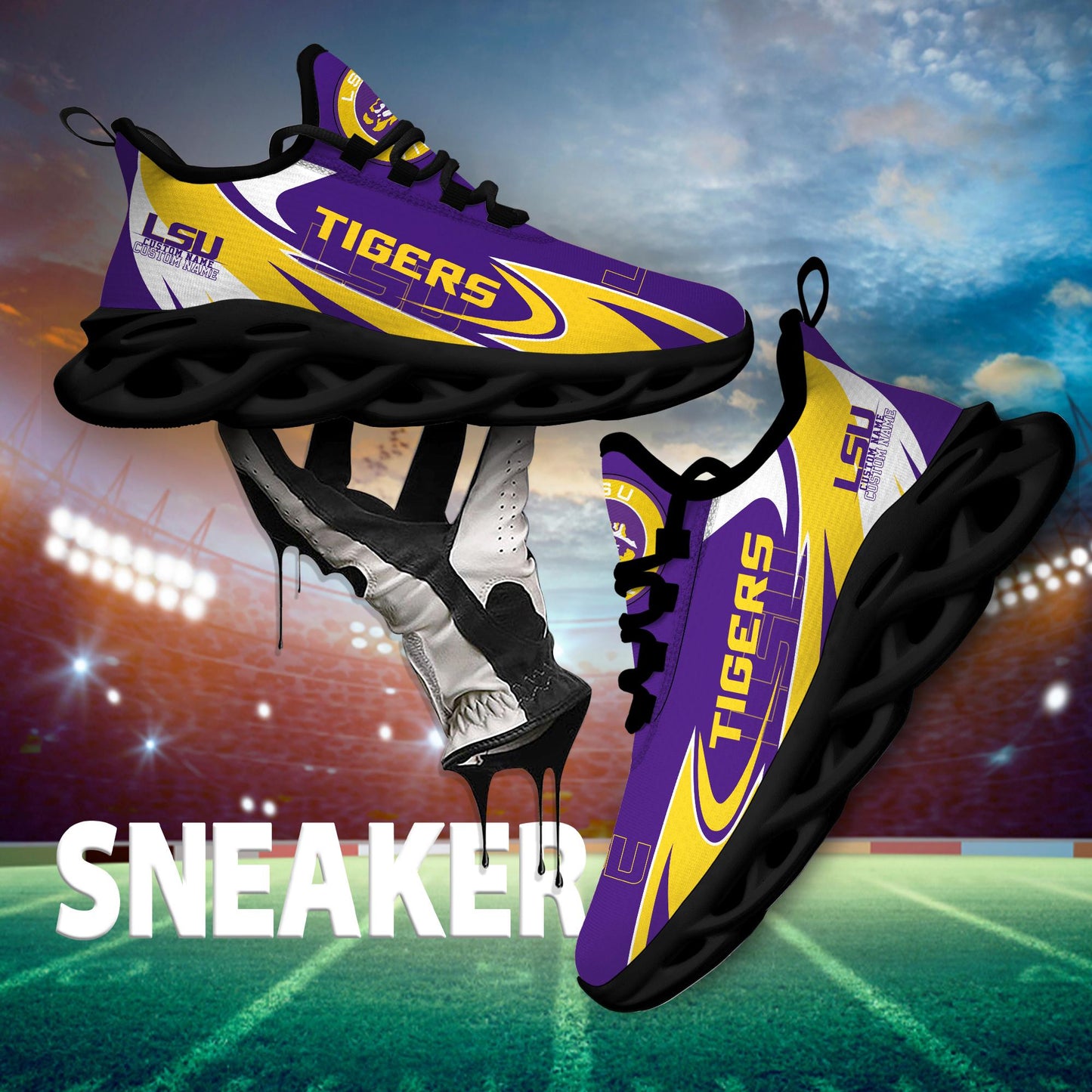 Ideafootwear LSU Tigers Max Soul Shoes Sneakers For Men And Women