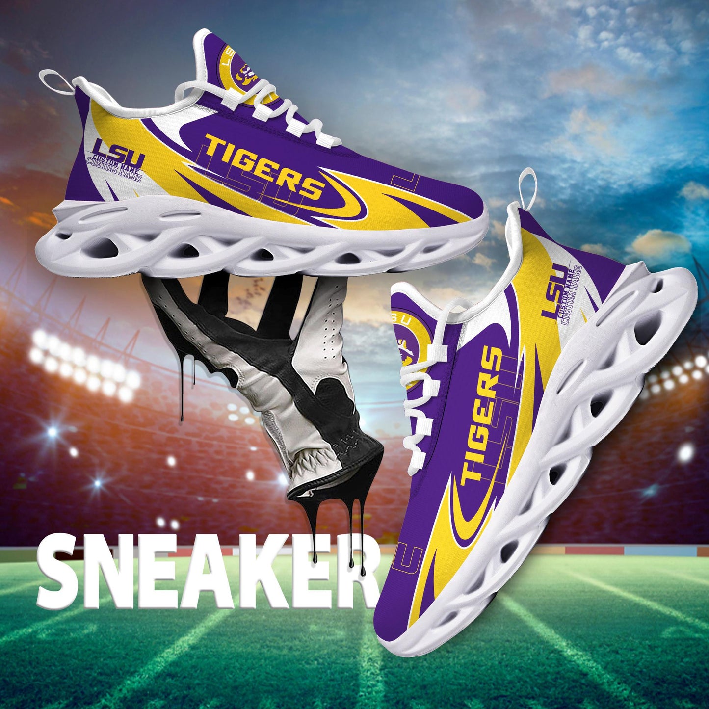 Ideafootwear LSU Tigers Max Soul Shoes Sneakers For Men And Women