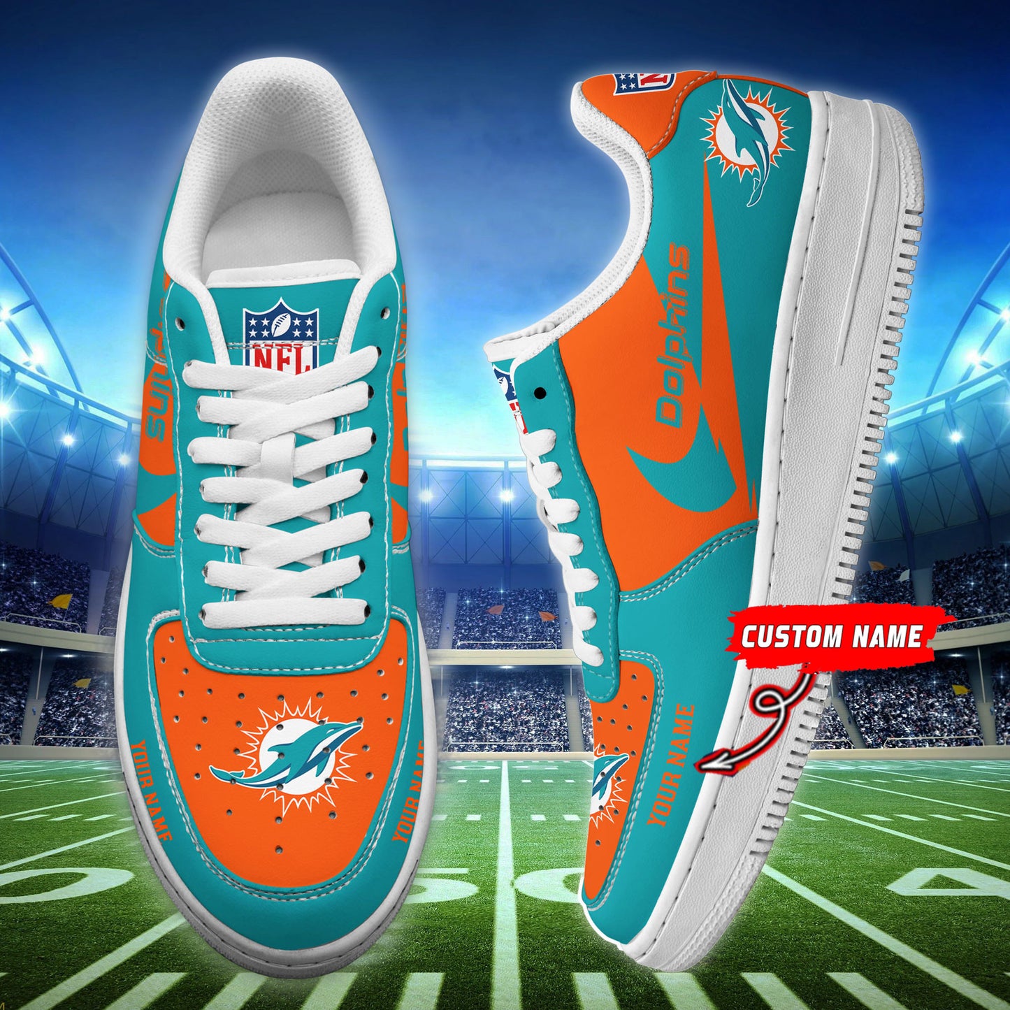 Ideafootwear Miami Dolphins NFL Air Low-Top Sneakers Shoes For Men And Women