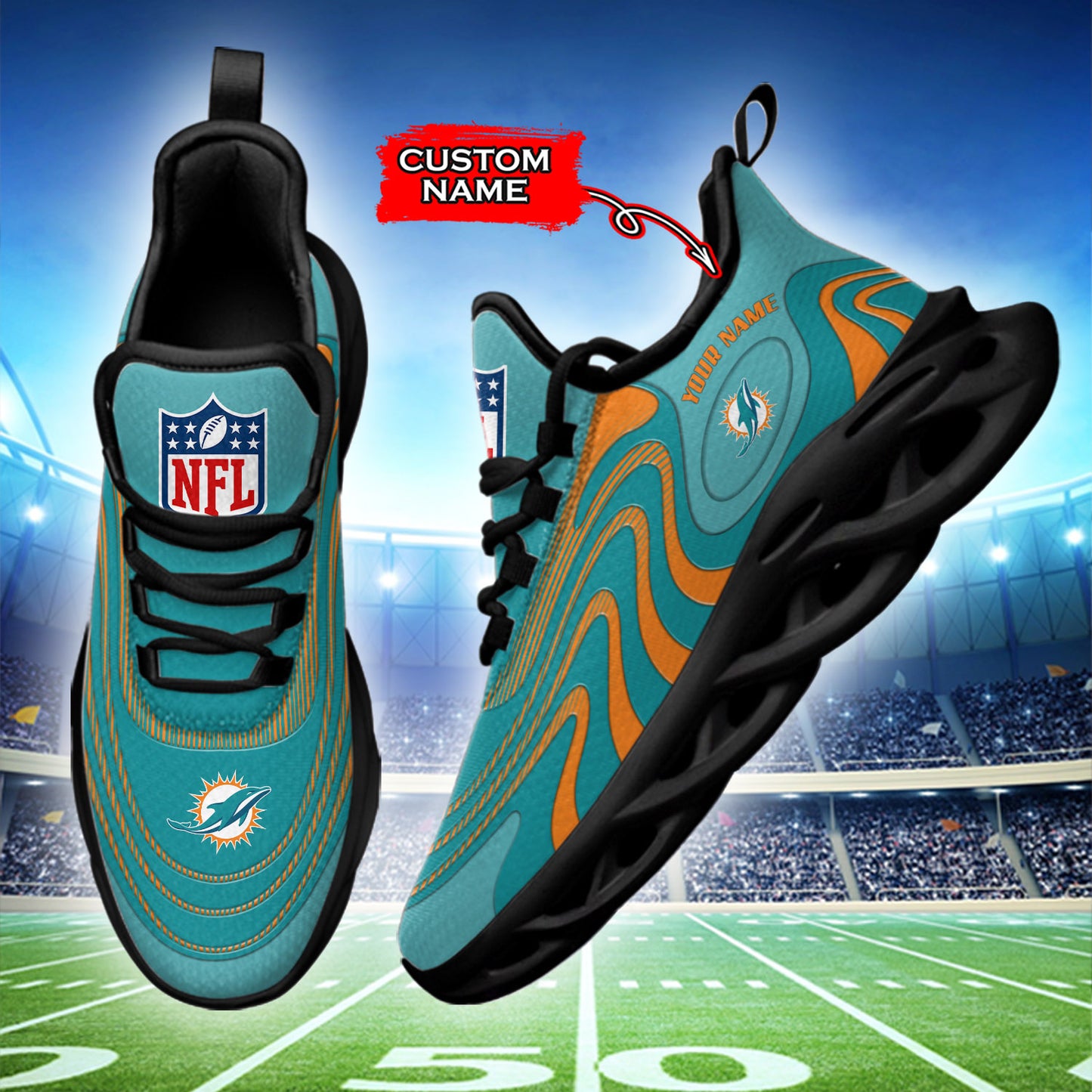 Ideafootwear Miami Dolphins NFL Max Soul Shoes Sneakers For Men And Women