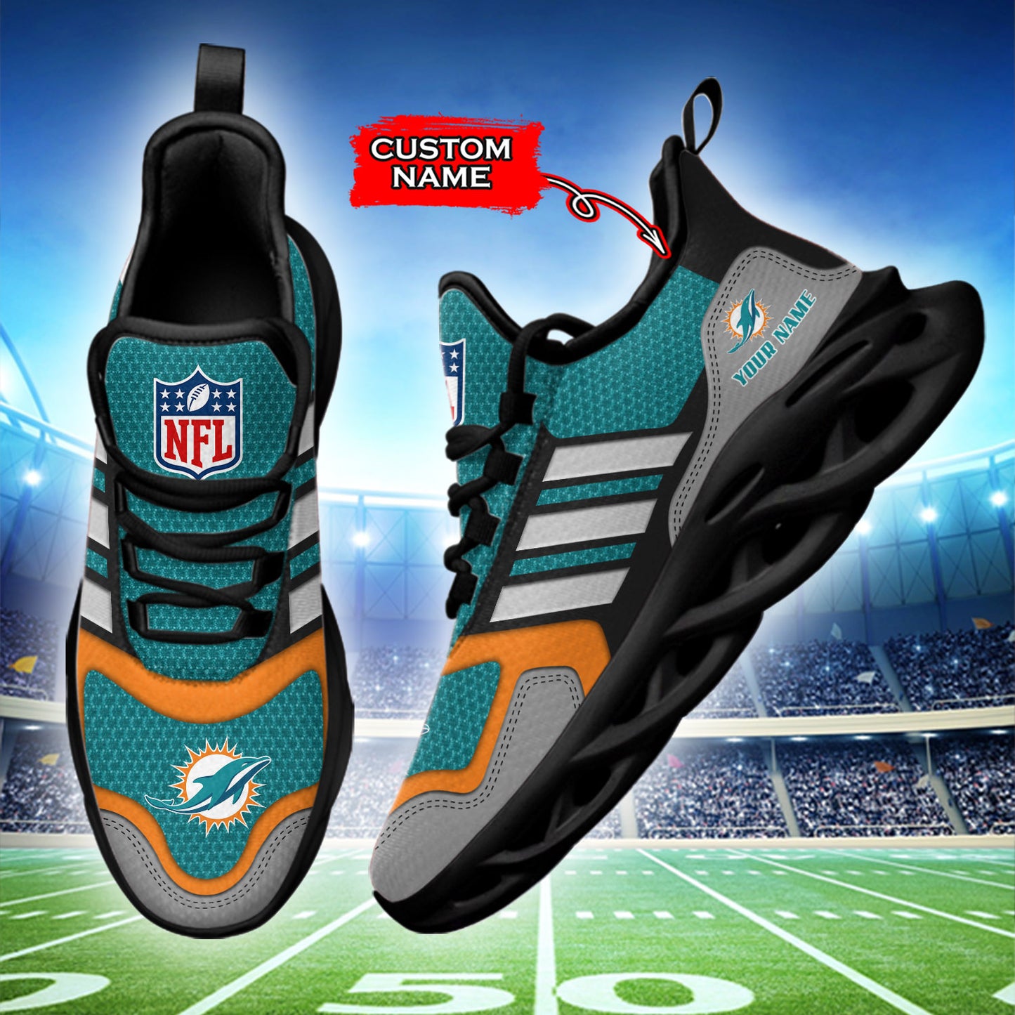 Ideafootwear Miami Dolphins NFL Max Soul Shoes Sneakers For Men And Women