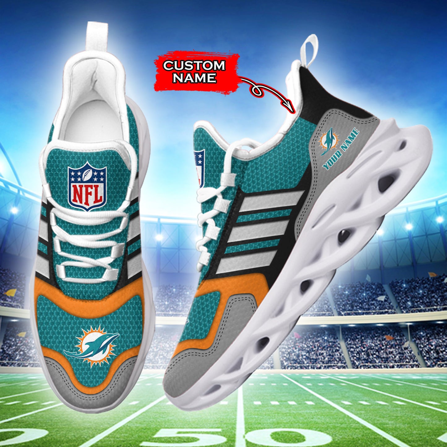 Ideafootwear Miami Dolphins NFL Max Soul Shoes Sneakers For Men And Women