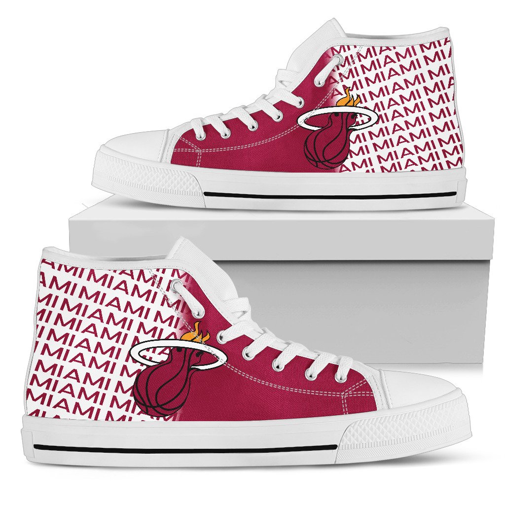 Ideafootwear Miami Heat High Top Canvas Sneakers Shoes For Men And Women