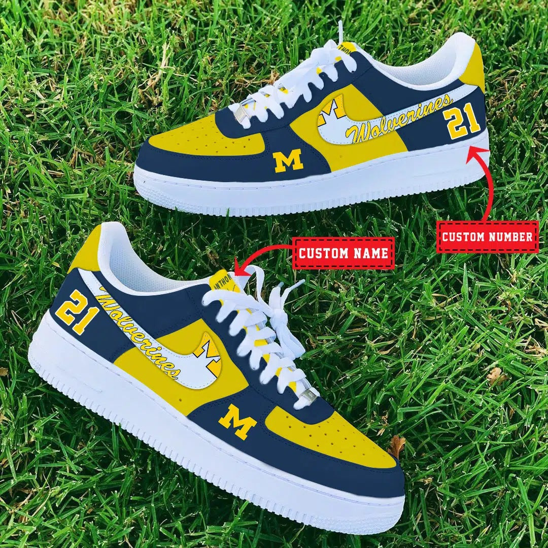 Ideafootwear Michigan Wolverines NCAA Air Low-Top Sneakers Shoes For Men And Women
