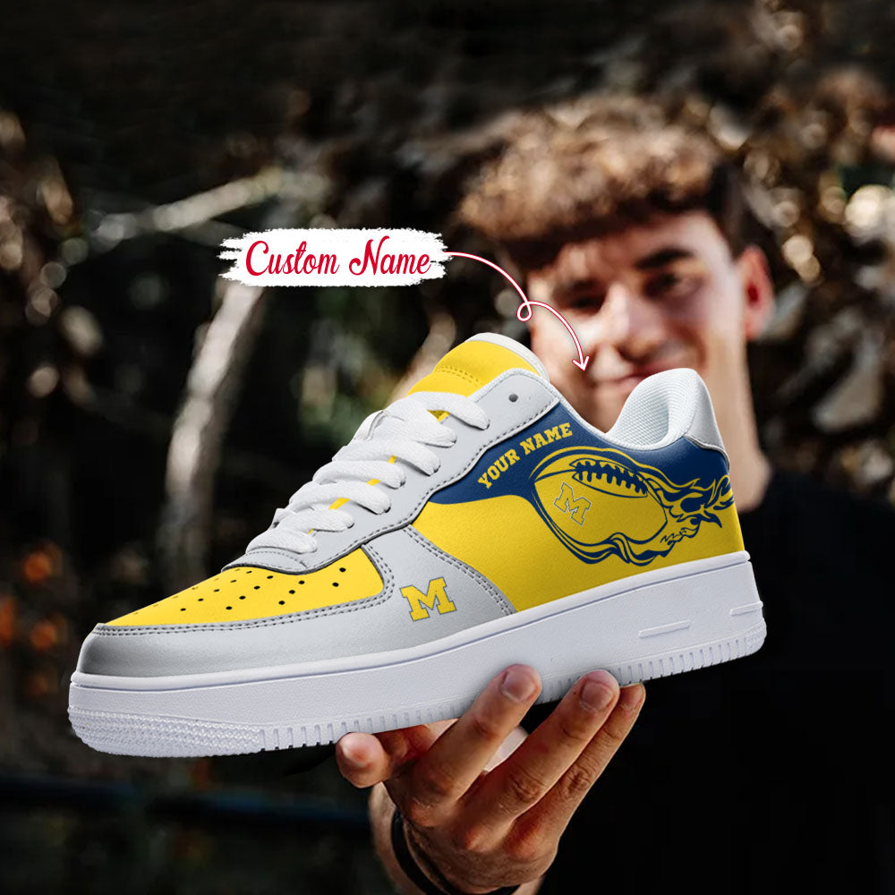 Ideafootwear Michigan Wolverines NCAA Air Low-Top Sneakers Shoes For Men And Women