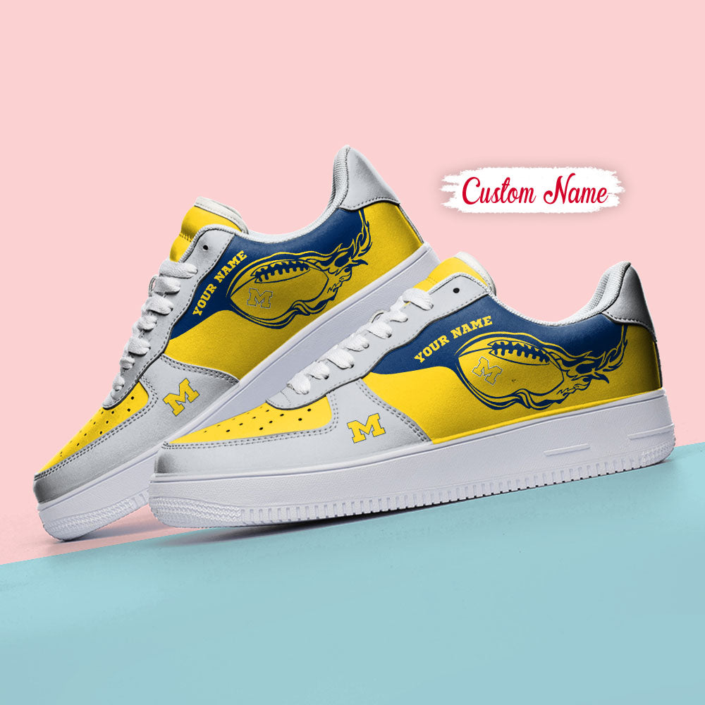 Ideafootwear Michigan Wolverines NCAA Air Low-Top Sneakers Shoes For Men And Women
