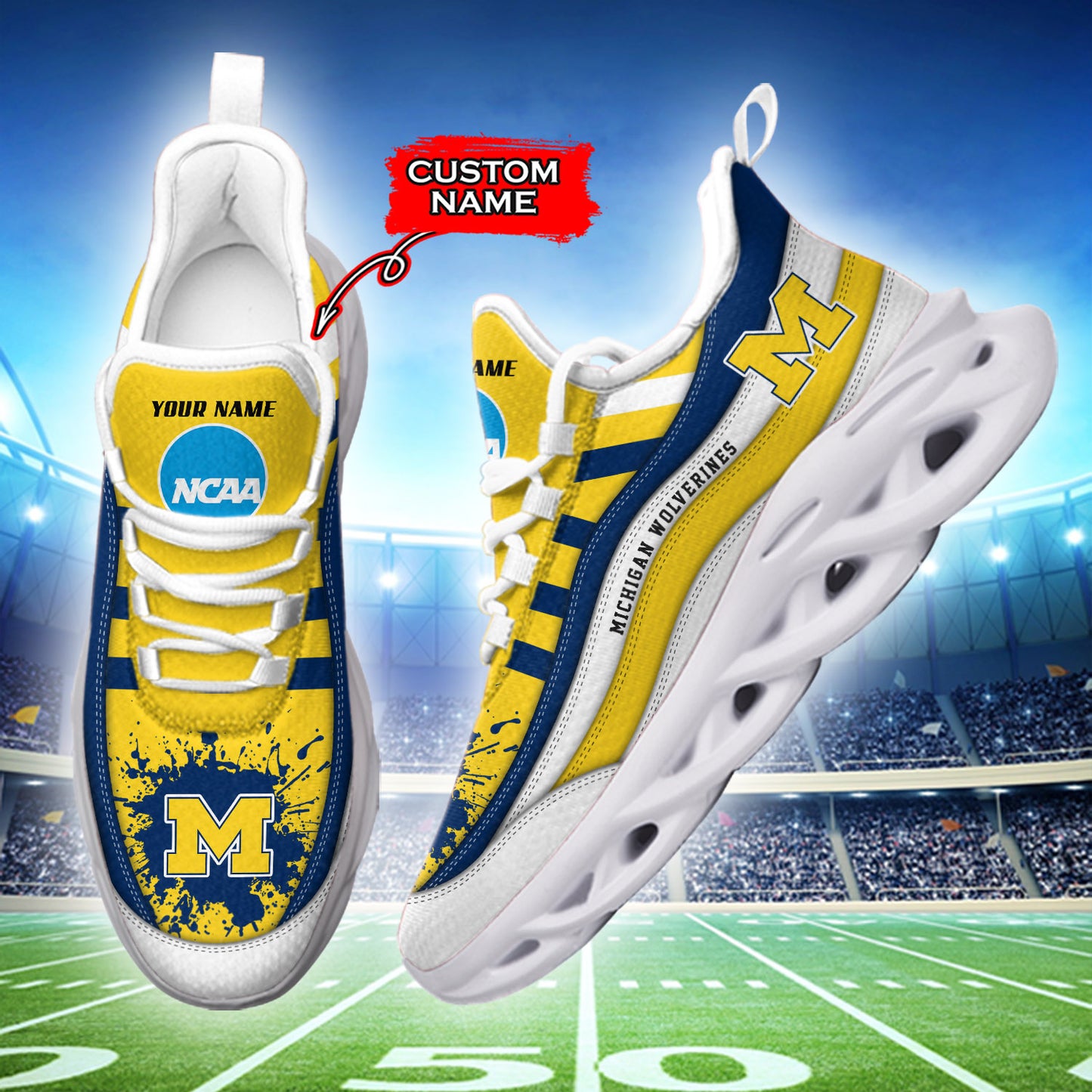 Ideafootwear Michigan Wolverines NCAA Max Soul Shoes Sneakers For Men And Women