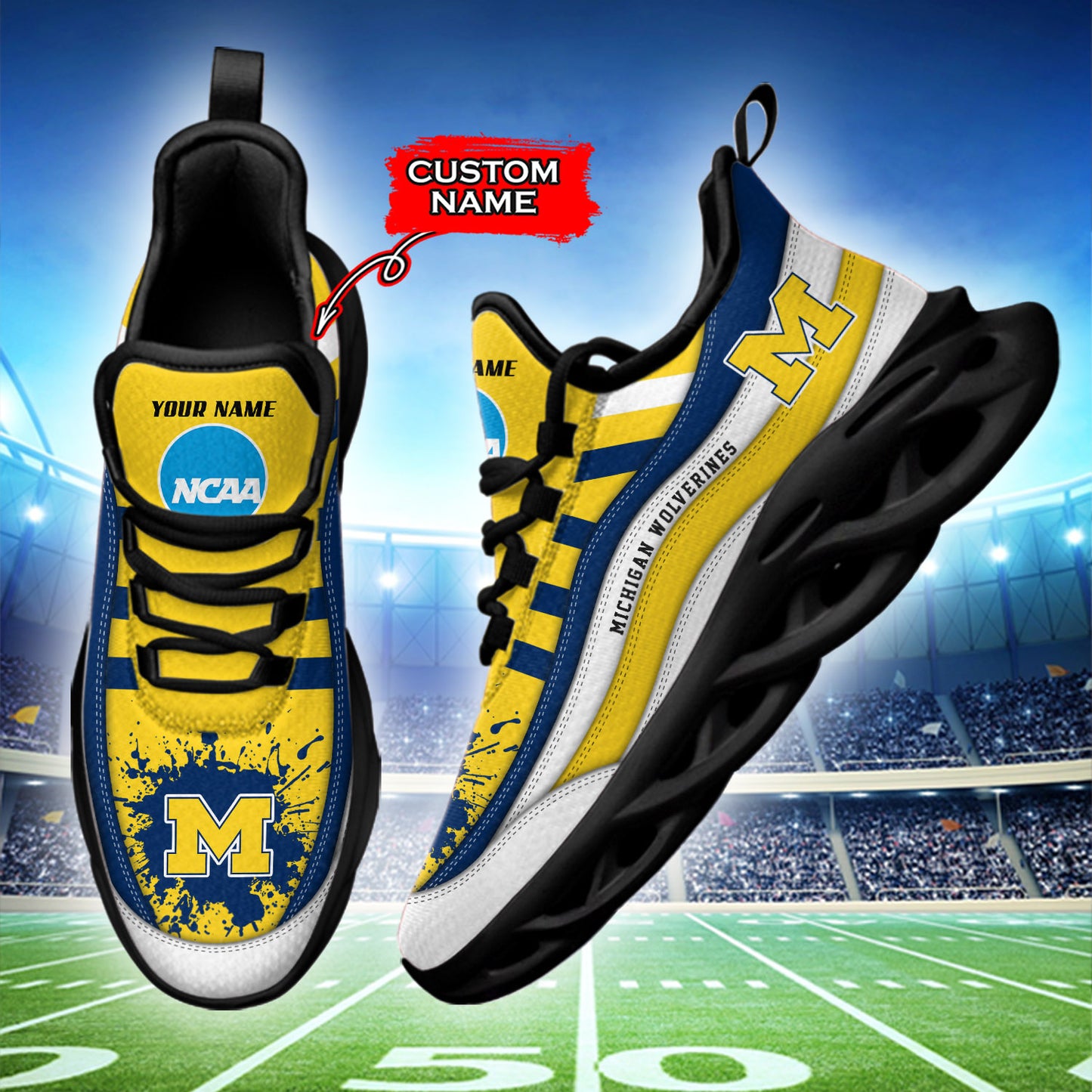 Ideafootwear Michigan Wolverines NCAA Max Soul Shoes Sneakers For Men And Women