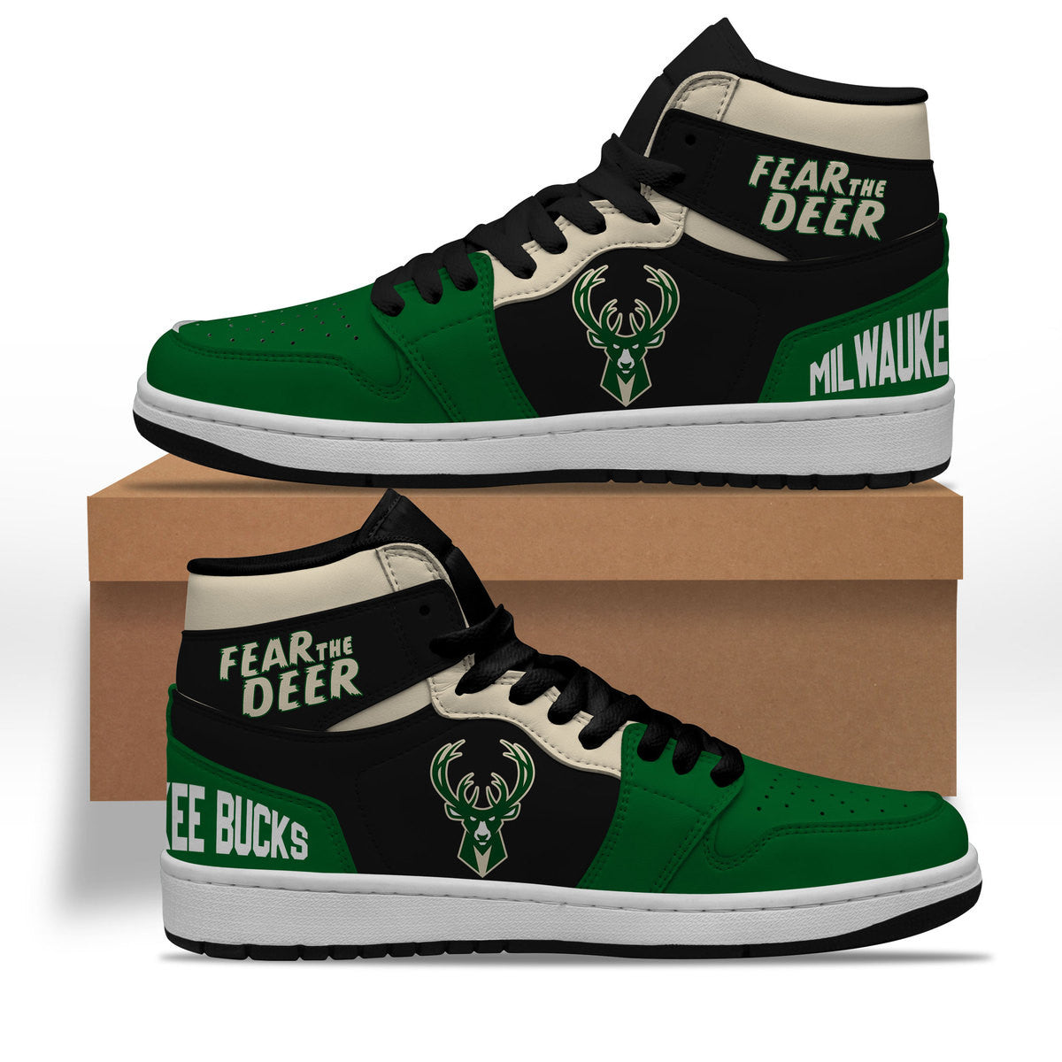 Ideafootwear Milwaukee Bucks AJ1 High Sneakers Shoes For Men And Women
