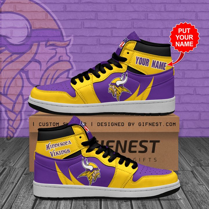 Ideafootwear Minnesota Vikings NFL AJ1 High Sneakers Shoes For Men And Women