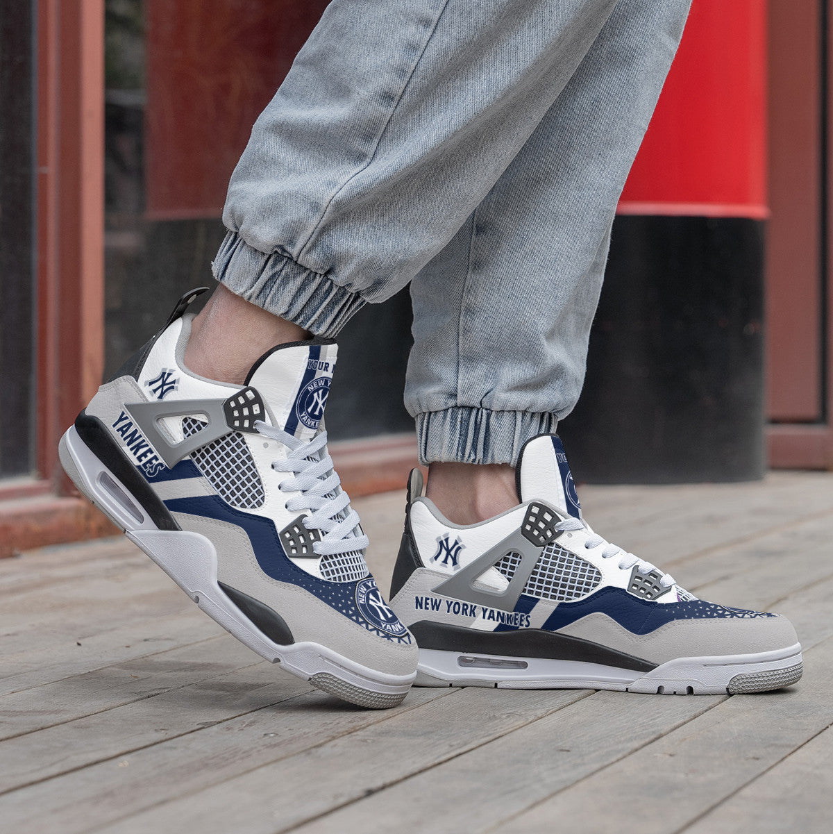 Ideafootwear New York Yankees AJ4 Sneakers Shoes For Men And Women