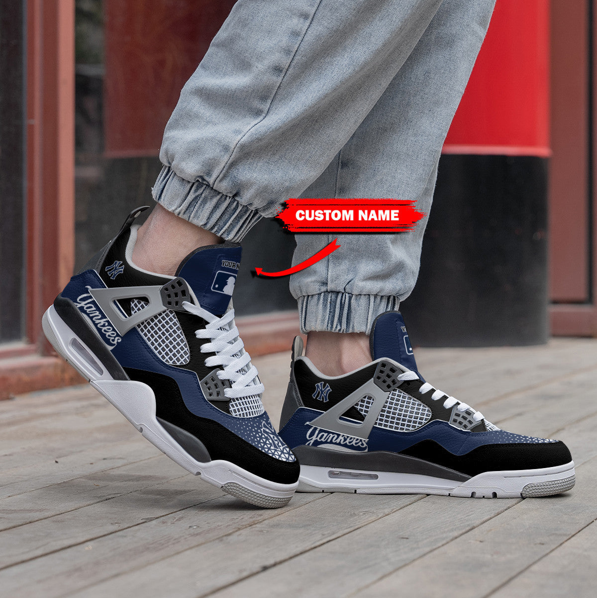 Ideafootwear New York Yankees AJ4 Sneakers Shoes For Men And Women