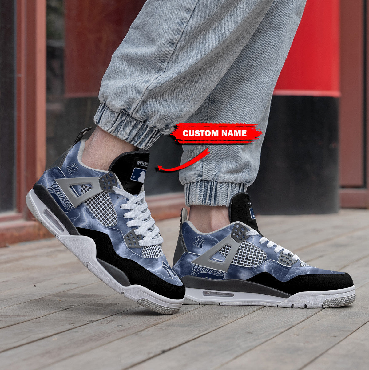 Ideafootwear New York Yankees AJ4 Sneakers Shoes For Men And Women