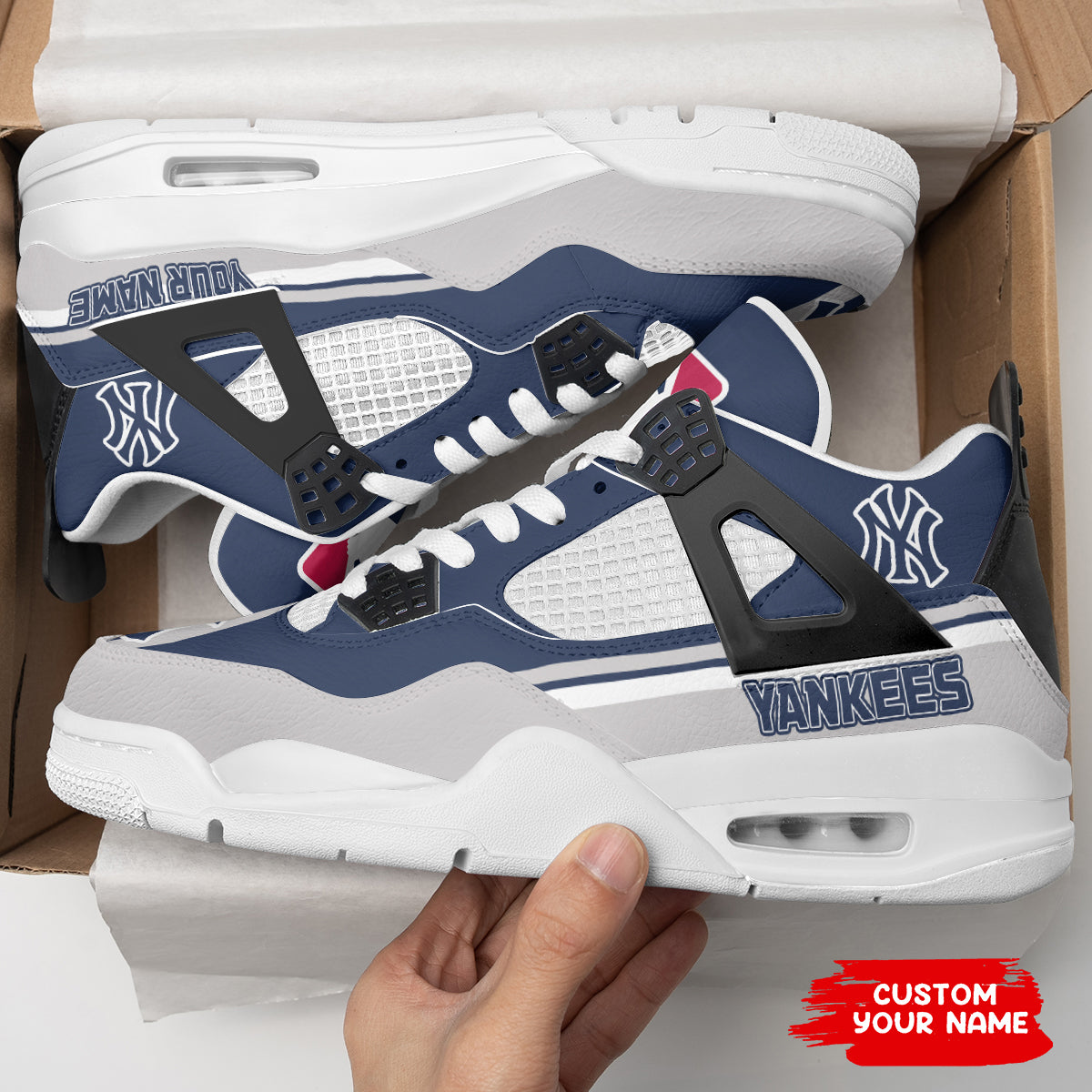 Ideafootwear New York Yankees AJ4 Sneakers Shoes For Men And Women
