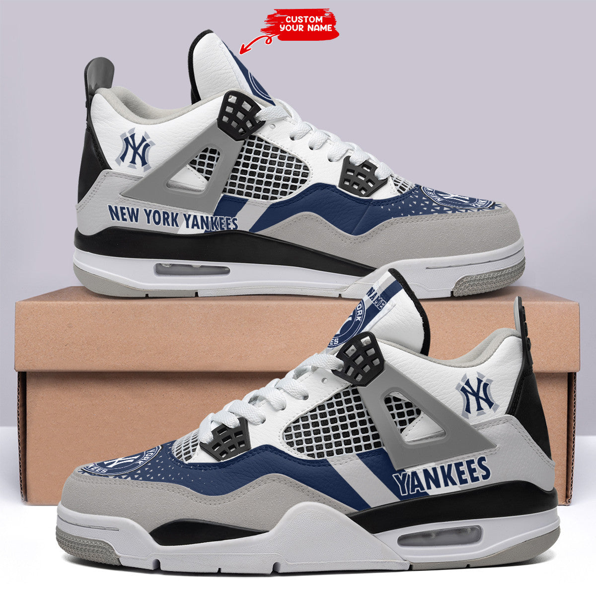 Ideafootwear New York Yankees AJ4 Sneakers Shoes For Men And Women