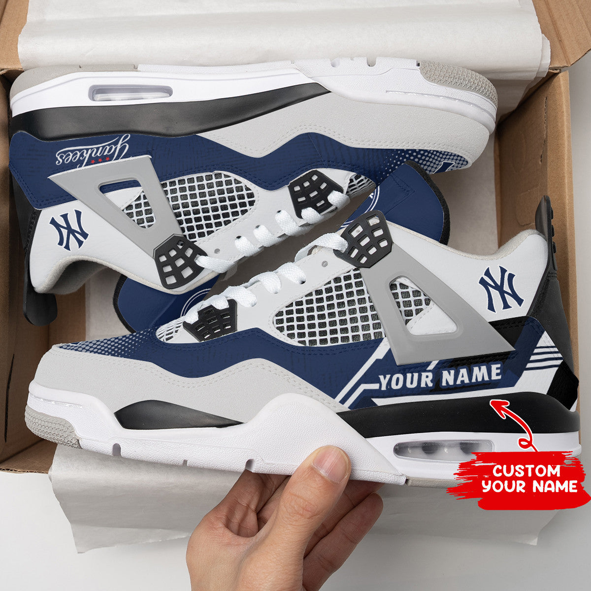 Ideafootwear New York Yankees AJ4 Sneakers Shoes For Men And Women