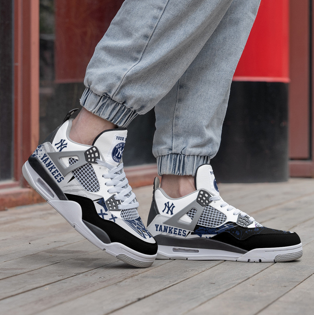Ideafootwear New York Yankees AJ4 Sneakers Shoes For Men And Women