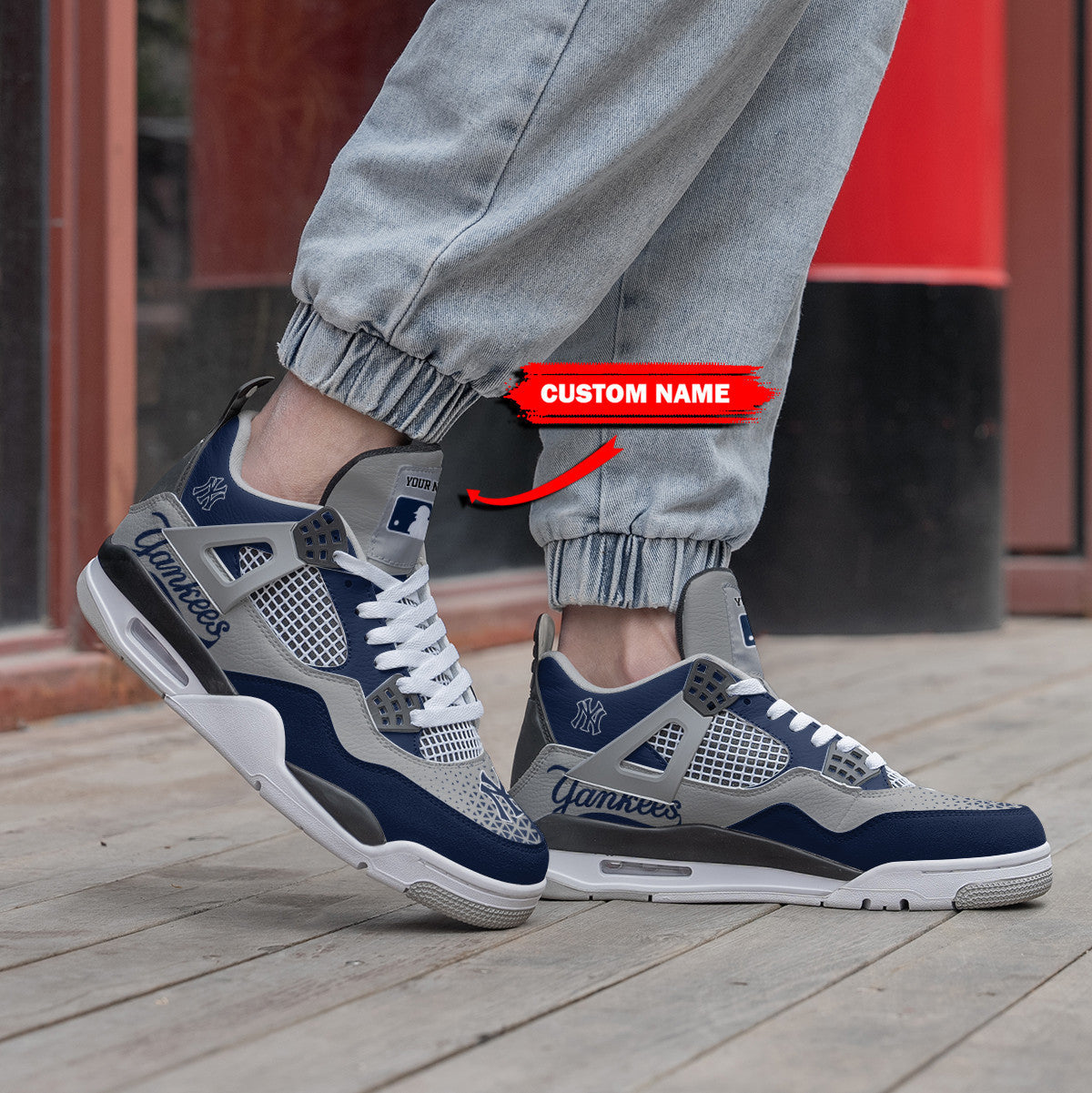 Ideafootwear New York Yankees AJ4 Sneakers Shoes For Men And Women