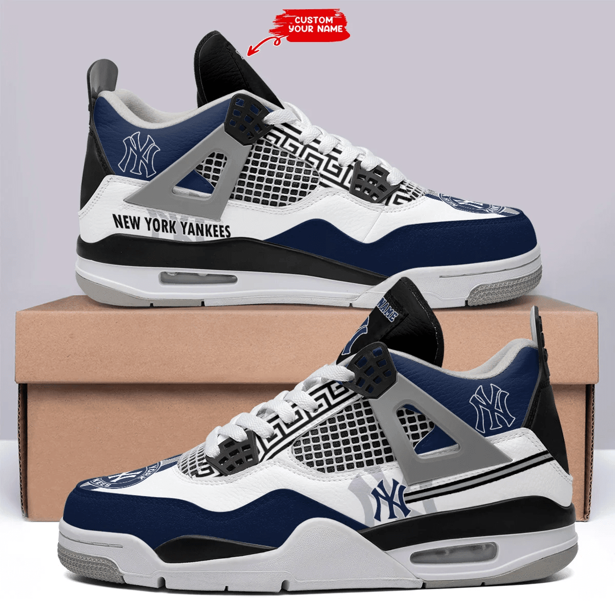 Ideafootwear New York Yankees AJ4 Sneakers Shoes For Men And Women