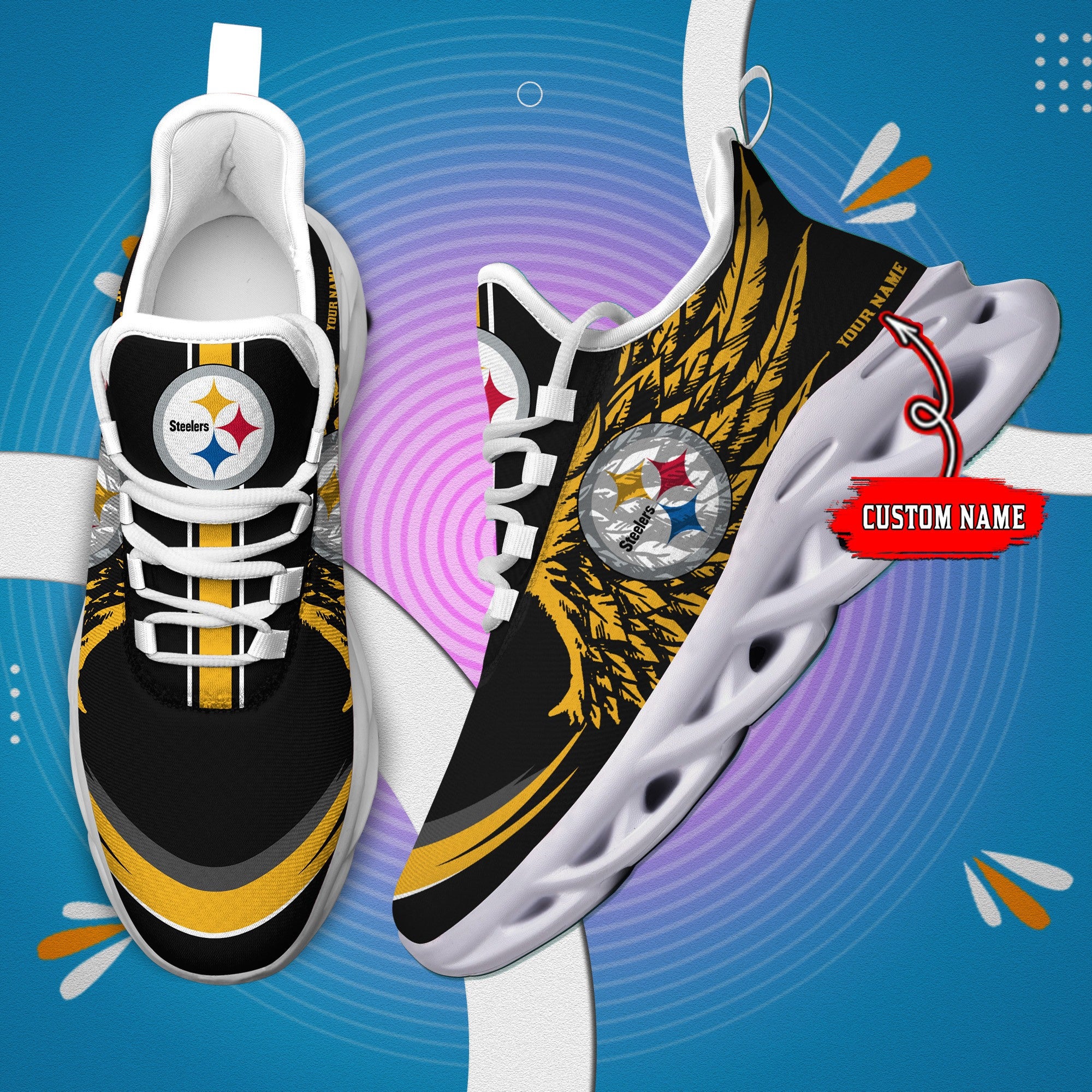 Ideafootwear Pittsburgh Steelers NFL Max Soul Shoes Sneakers For Men And Women