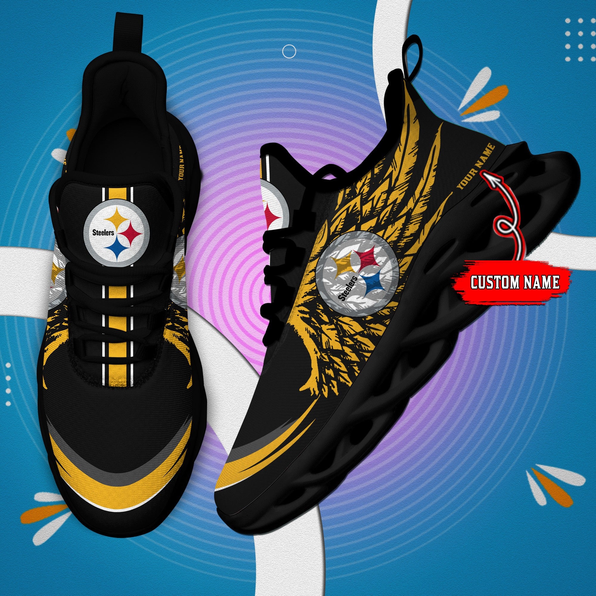 Ideafootwear Pittsburgh Steelers NFL Max Soul Shoes Sneakers For Men And Women