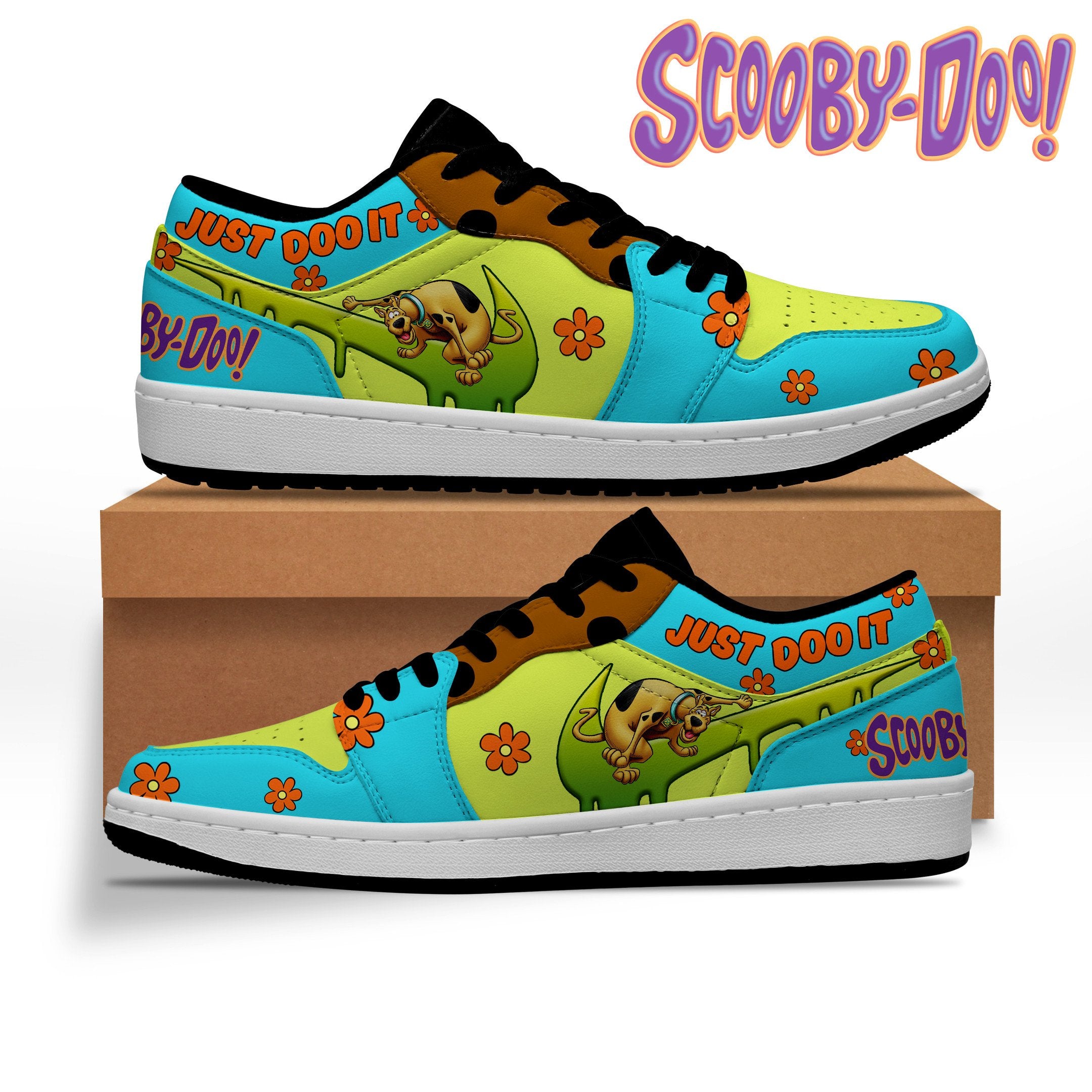 Ideafootwear Scooby-Doo AJ1 Low Sneakers Shoes For Men And Women