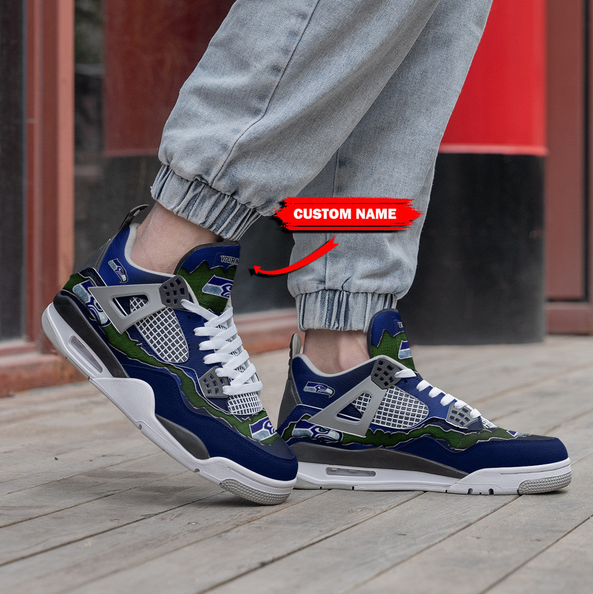 Ideafootwear Seattle Seahawks AJ4 Sneakers Shoes For Men And Women