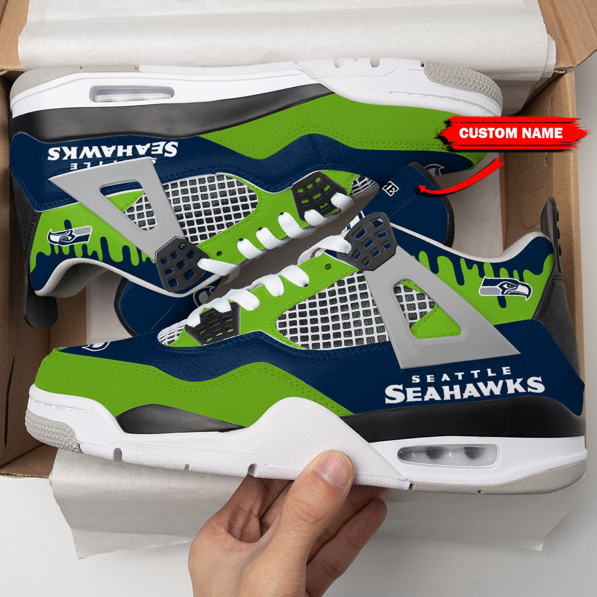 Ideafootwear Seattle Seahawks AJ4 Sneakers Shoes For Men And Women