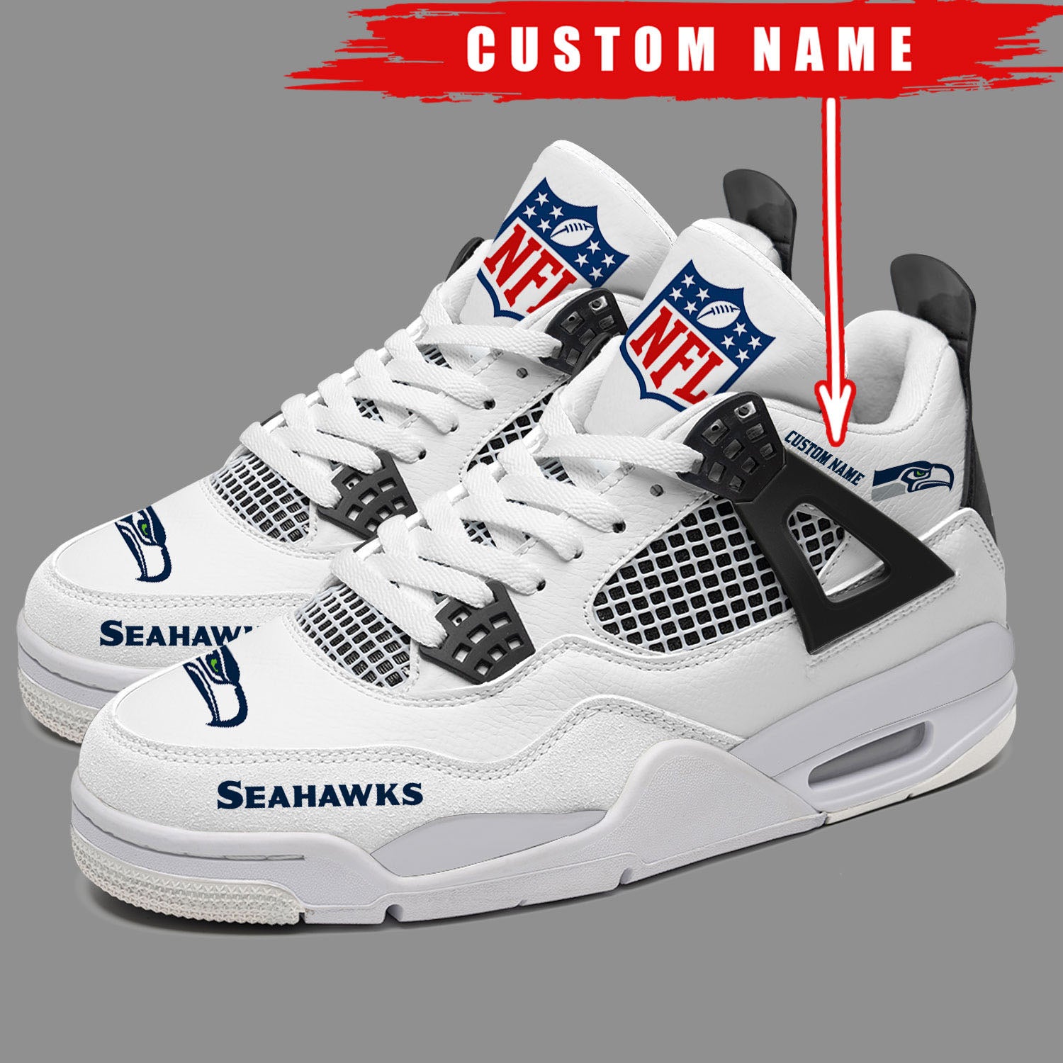 Ideafootwear Seattle Seahawks AJ4 Sneakers Shoes For Men And Women