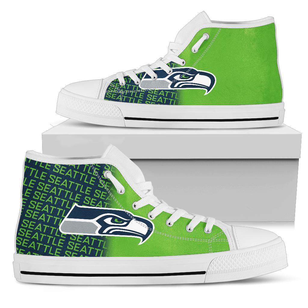 Ideafootwear Seattle Seahawks High Top Canvas Sneakers Shoes For Men And Women